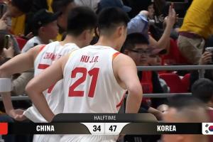 半场-廖三宁10分 李贤重6记3分独砍20分 中国男篮34-47落后韩国