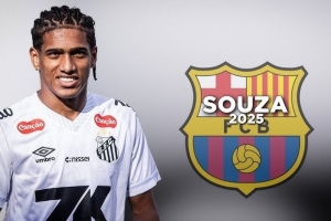 身价300万欧！每体：巴萨正关注19岁桑托斯左后卫索萨