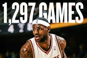 1297场！NBA官推海报致敬詹姆斯连续上双纪录：从07年1月6日至今