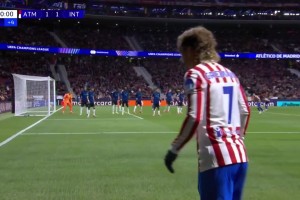 国米被绝杀！格列兹曼角球开出，吉梅内斯争顶头球破门