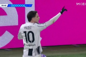 迅速给予回应！伊尔迪兹凌空弹射破门，尤文1分钟内扳平比分